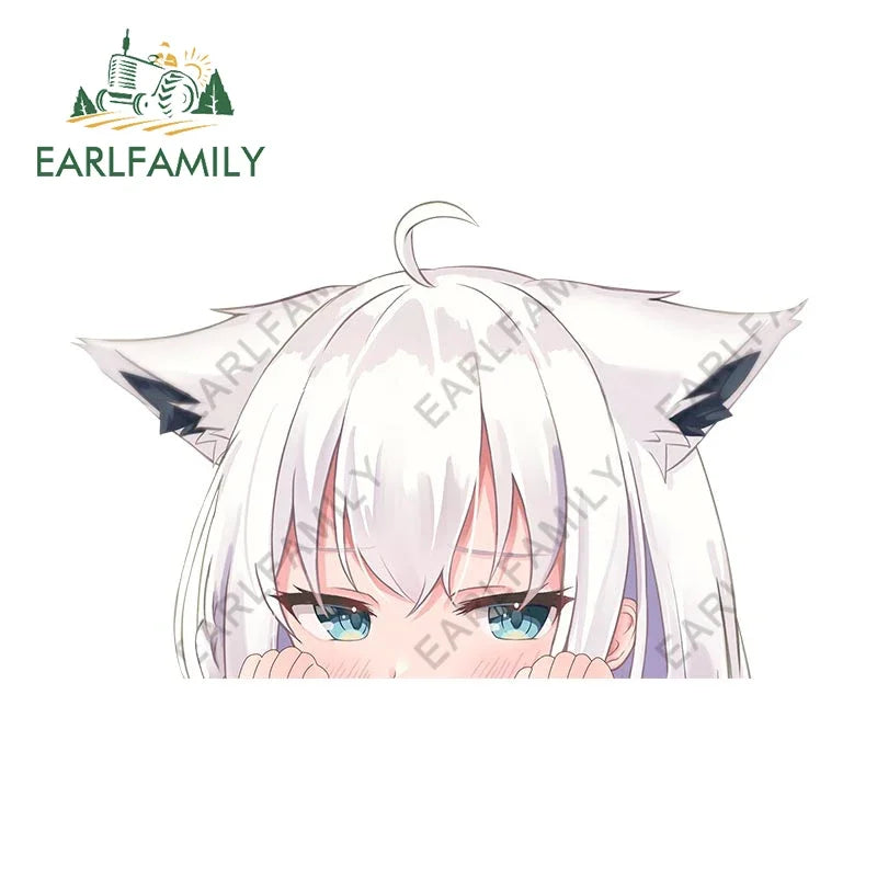 EARLFAMILY 13cm Anime Fubuki Peeker Sticker Big Head Vinyl Cartoon Car Sticker JDM Rear Windshield Trunk Peek Decals Graphics
