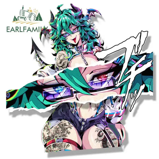 EARLFAMILY Cow Aruna Peek Car Sticker Anime Sketch Waifu Decal Window Trunk Decoration JDM Cartoon Peeker Girl Fanart Stickers