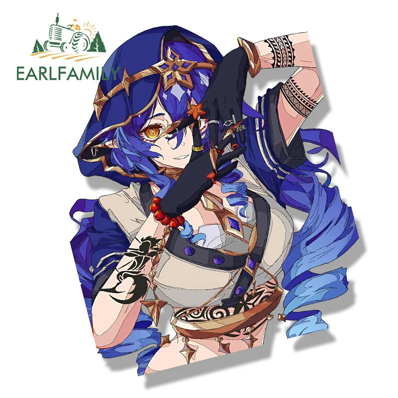 EARLFAMILY Punk Layla Car Sticker Hot Genshin Impact Sketch Waifu Decal JDM Cartoon Peek Girl Graffiti Sticker Chibi Car Styling