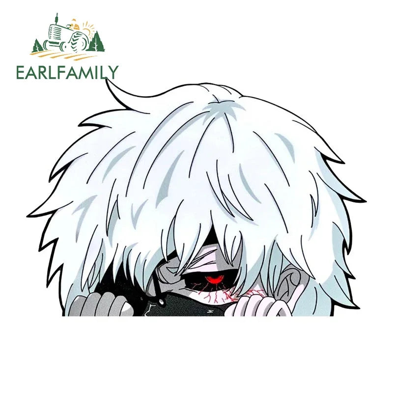 EARLFAMILY 13cm x 9cm Cartoon Kaneki Ken Peeker Car Sticker Chibi Big Head Decal JDM Window Car Bumper Decoration