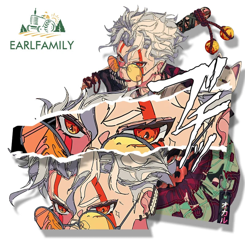 EARLFAMILY Streetwear Okarun Fanart Car Sticker Hot Anime Turbo Granny Cat Decal JDM Graffiti Helmet Peek Stickers Car Wrap