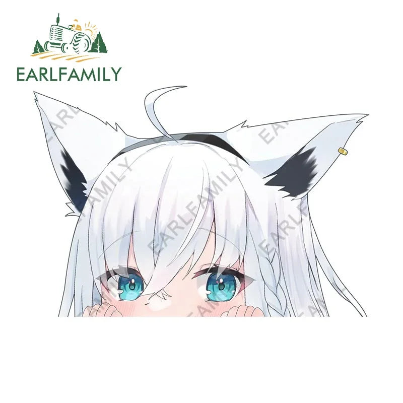 EARLFAMILY 13cm Anime Fubuki Peeker Sticker Big Head Vinyl Cartoon Car Sticker JDM Rear Windshield Trunk Peek Decals Graphics