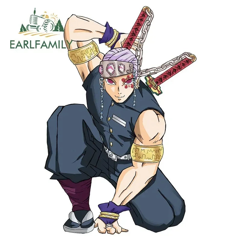 EARLFAMILY Ninja Uzui Tengen Car Sticker Anime Two Sword Style JDM Car Trunk Motorcycle Helmet Decal Vinyl Car Wrap