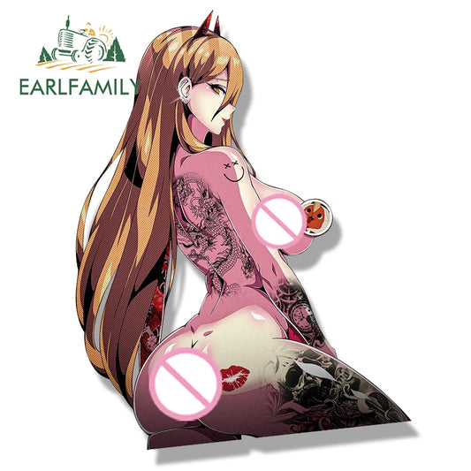 EARLFAMILY Devil Power Car Sticker NSFW Waifu Decal Gothic Tattoo Girl JDM Rear Window Racing Stickers Anime Demon Car Styling