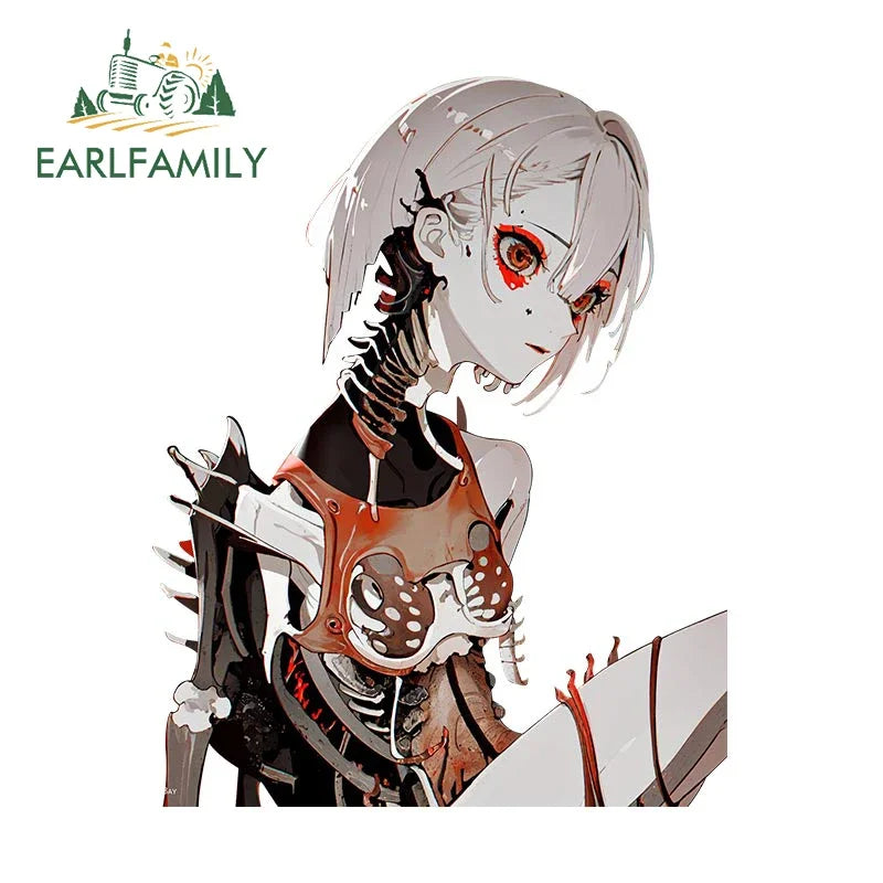 EARLFAMILY Mechanical Skeleton Girl Car Sticker Original Gothic Skull Decal JDM Creative Graffiti Waifu Stickers