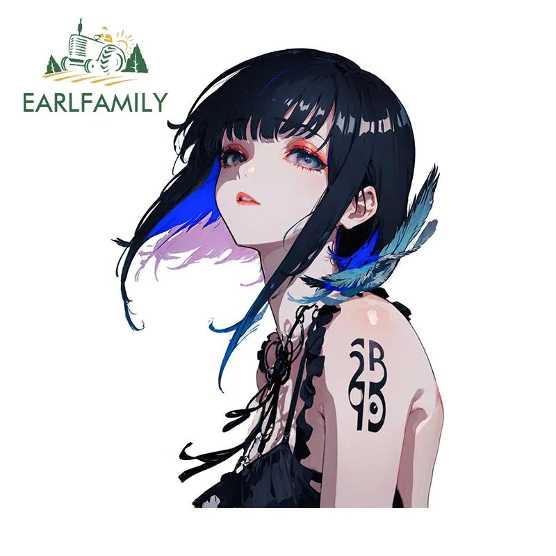 EARLFAMILY Cartoon Lori Fanart Car Sticker Original Peacock Princess Decal Ink Painting Girl Graffiti Window Stickers Car Wrap