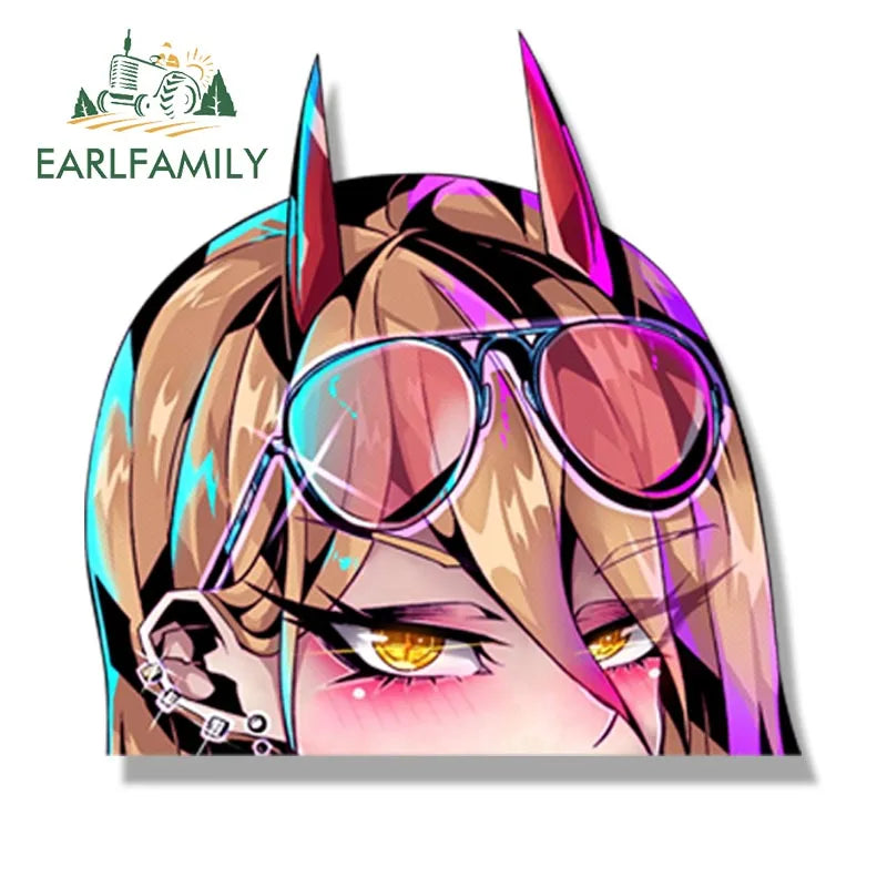 EARLFAMILY Gyaru Bikini Power Car Sticker Anime Fanart Waifu Decal JDM Window Trunk Decor Cartoon Peek Girl Stickers Car Wrap