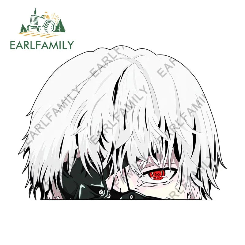 EARLFAMILY 13cm x 9cm Cartoon Kaneki Ken Peeker Car Sticker Chibi Big Head Decal JDM Window Car Bumper Decoration