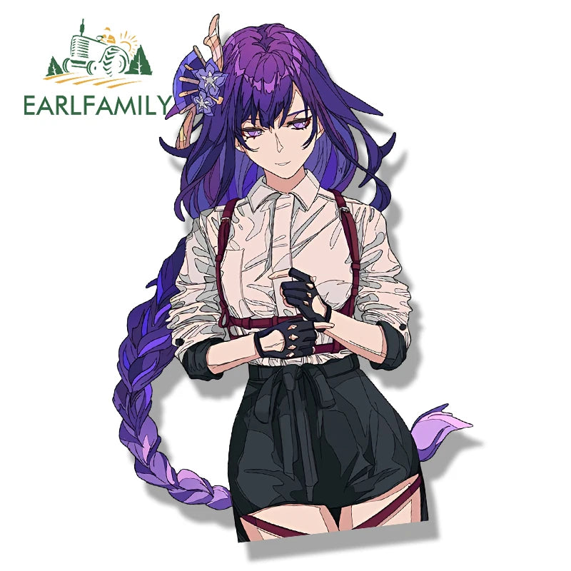 EARLFAMILY Raiden Ei Fanart Car Sticker Genshin Impact Slap Decal Chibi Big Head Waifu Peek Girl Graffiti Raiden Shogun Stickers