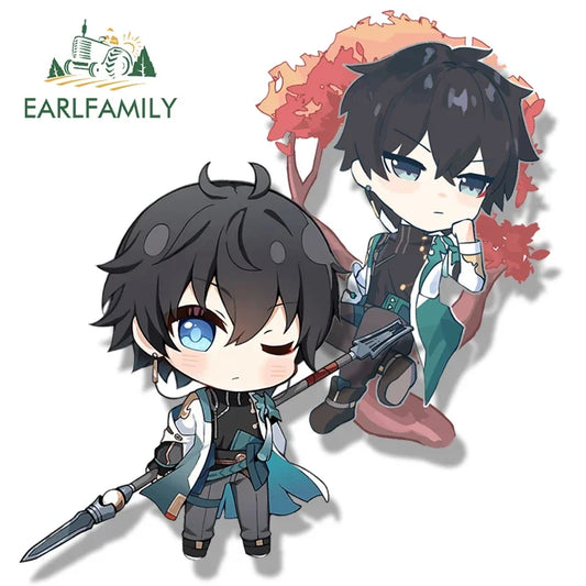 EARLFAMILY Chibi Dan Heng Car Sticker Funny Big Head Anime Honkai Star Rail Decal JDM Motorcycle Car Racing Graffiti Decoration