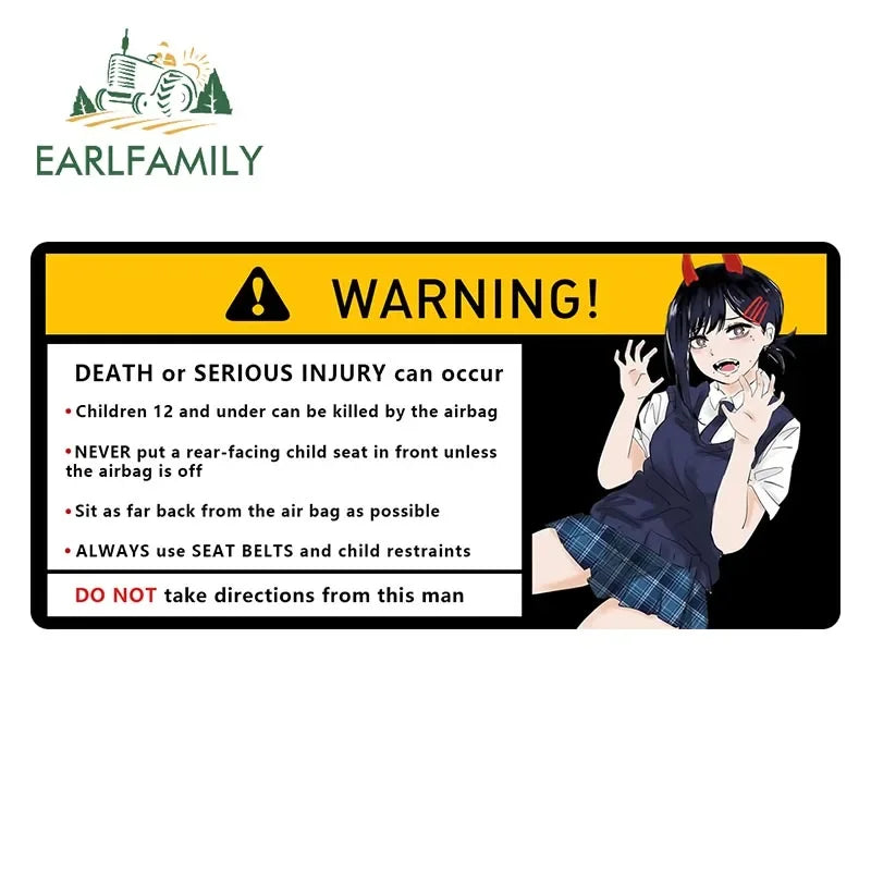 EARLFAMILY Makima Power Car Sticker Warning Decal Cartoon Denji Anime Pochita Vinyl JDM Window Trunk Bumper Sticker