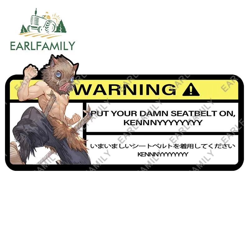 EARLFAMILY 15cm x 5.7cm Cartoon Inosuke Car Sticker for We Die Like Real Men! Warning Decal Anime Car Accessories JDM Stickers
