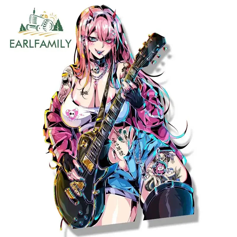 EARLFAMILY Punk Rock Zero Two Fanart Car Sticker Sketch Waifu Decal JDM Peek Girl Graffiti Sticker Car Accessories