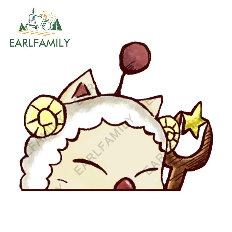 EARLFAMILY 13cm x 10cm Cartoon Moogle Peeker Car Sticker Mascot Chibi Big Head Decal Window Car Bumper Decoration