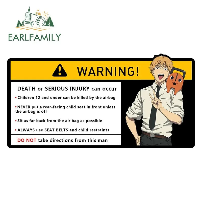 EARLFAMILY Makima Power Car Sticker Warning Decal Cartoon Denji Anime Pochita Vinyl JDM Window Trunk Bumper Sticker