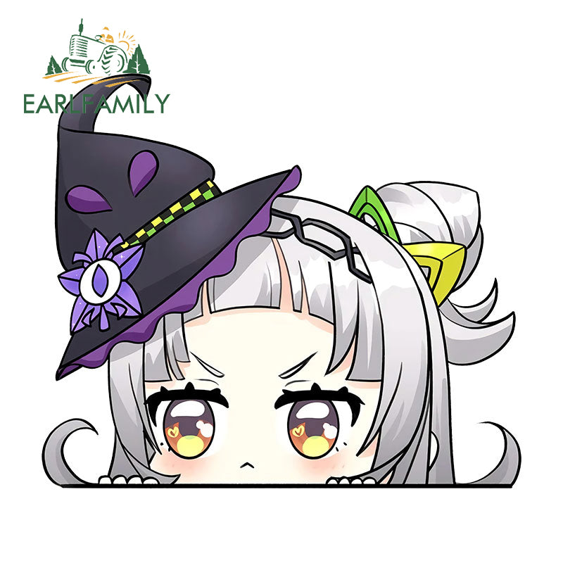 EARLFAMILY 13cm Anime Fubuki Peeker Sticker Big Head Vinyl Cartoon Car Sticker JDM Rear Windshield Trunk Peek Decals Graphics