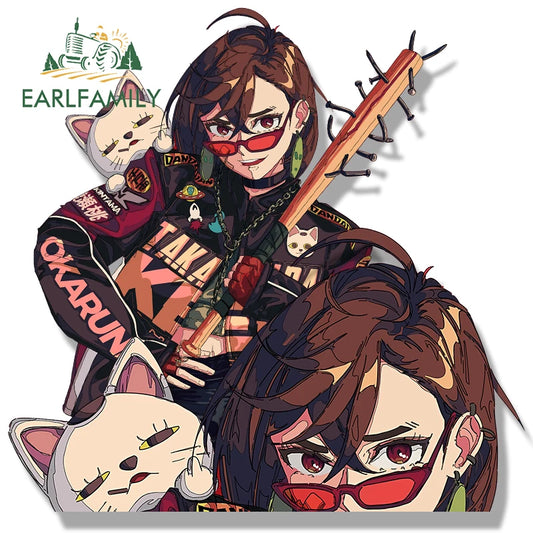 EARLFAMILY Gothic Punk Momo Ayase Fanart Car Sticker Hot Anime Turbo Granny Cat Decal JDM Graffiti Helmet Peek Stickers Car Wrap