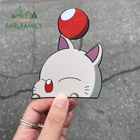 EARLFAMILY 13cm x 10cm Cartoon Moogle Peeker Car Sticker Mascot Chibi Big Head Decal Window Car Bumper Decoration