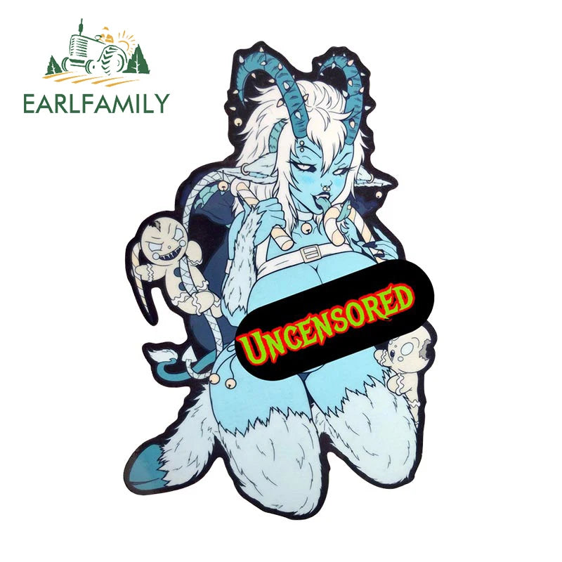 EARLFAMILY 13cm x 9cm Kinky Krampus Car Sticker Window Car Bumper Decal JDM Cartoon Devil Girl Car Styling NSFW Decoration