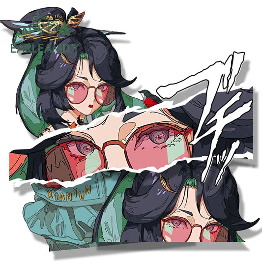 EARLFAMILY Xianyun Fanart Car Sticker Genshin Impact Tattoo Chibi Big Head Decal Cartoon Peeker Waifu Graffiti Slap Stickers