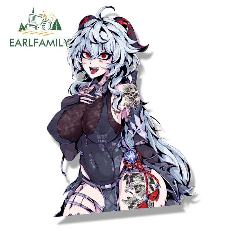 EARLFAMILY Gothic Tattoo Ganyu Fanart Car Sticker Anime Genshin Impact Sketch Waifu Decal JDM Cartoon Peek Girl Graffiti Sticker