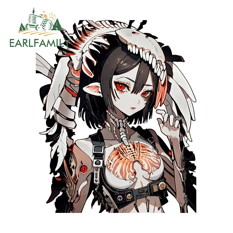 EARLFAMILY Mechanical Skeleton Girl Car Sticker Original Gothic Skull Decal JDM Creative Graffiti Waifu Stickers