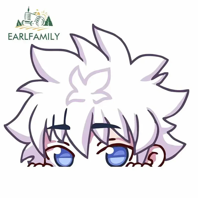 EARLFAMILY 13cm x 7.9cm for Killua Zoldyck Peek Big Head Anime Vinyl Car Sticker JDM Window Trunk Decal