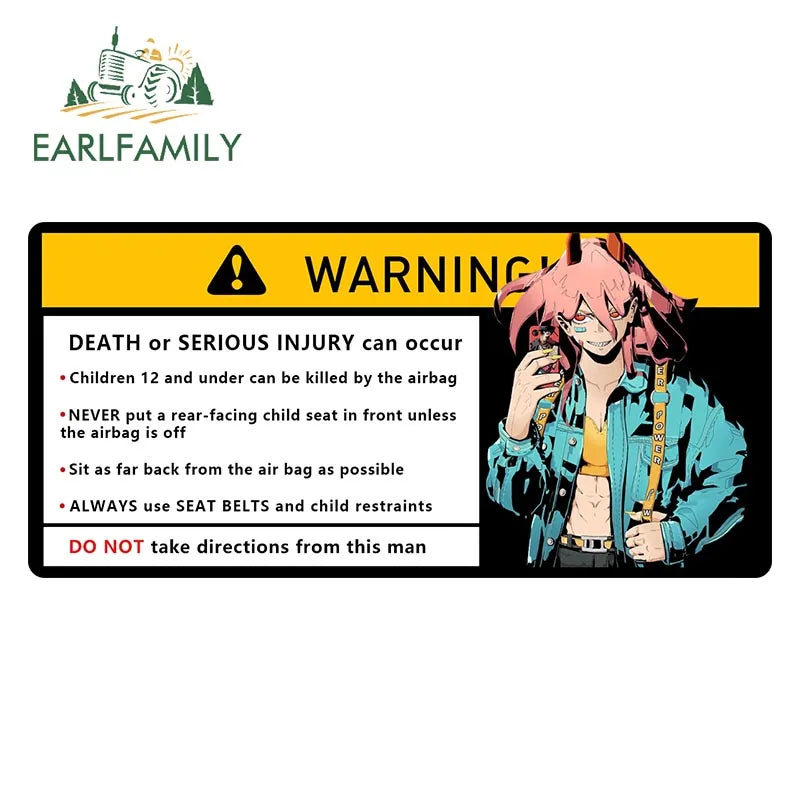 EARLFAMILY Makima Power Car Sticker Warning Decal Cartoon Denji Anime Pochita Vinyl JDM Window Trunk Bumper Sticker