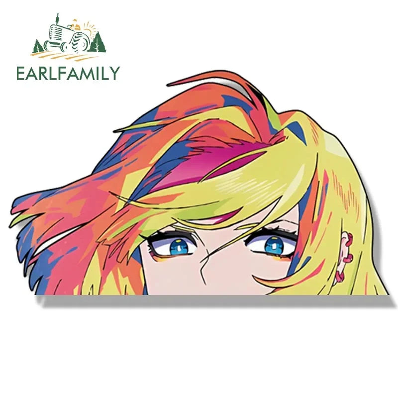 EARLFAMILY Streetwear Android 18 Fanart Car Sticker Anime Sketch Waifu DIY Decal Cartoon Peeker Girl Stickers Car Accessories