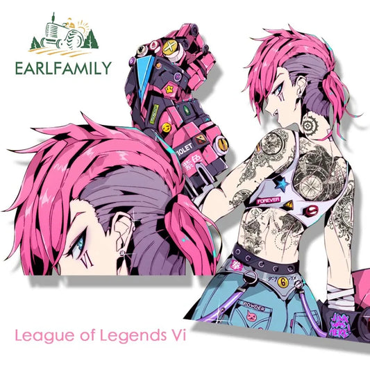 EARLFAMILY League of Legends Vi Car Sticker Punk Tattoo Fanart Decal Sketch Waifu JDM Funny The Piltover Enforcer Peeker Sticker