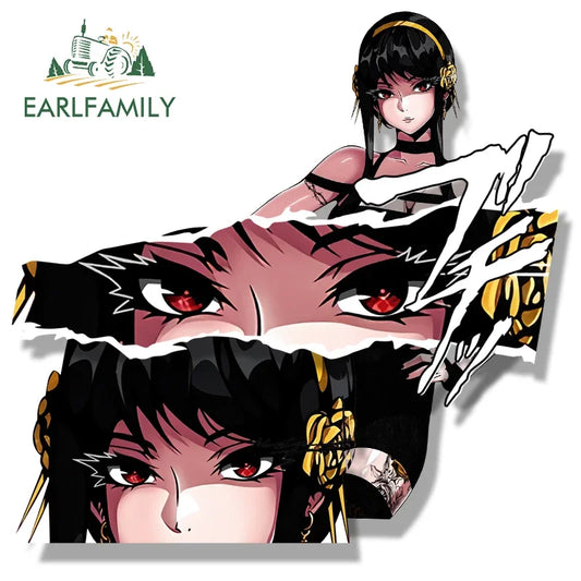 EARLFAMILY Tattoo Yor Forger Peek Car Sticker Hot Anime Waifu Sketch Decal JDM Chibi Big Head Graffiti Helmet Slap Stickers