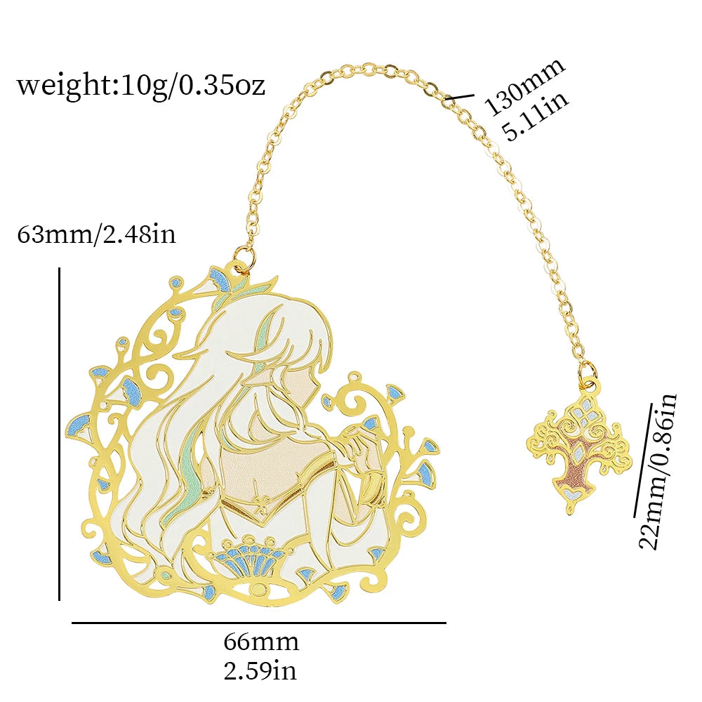 Genshin Impact Metal Bookmarks – Elegant Hollow-Out Chain Pendant, Collectible Souvenir Gift