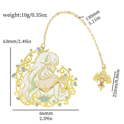 Genshin Impact Metal Bookmarks – Elegant Hollow-Out Chain Pendant, Collectible Souvenir Gift