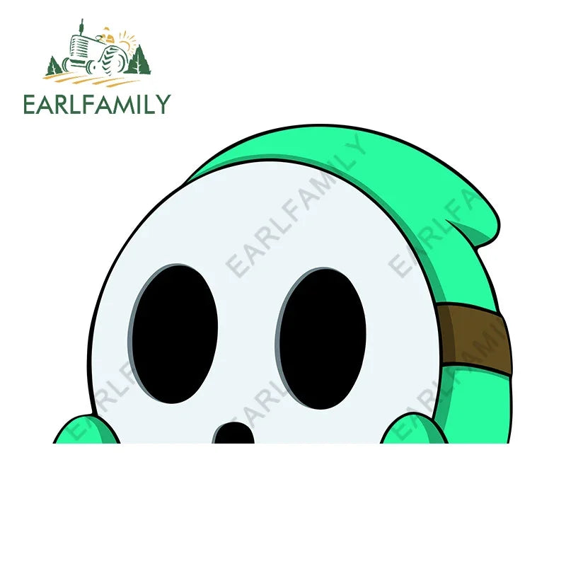 EARLFAMILY 13cm x 9cm Cartoon Shy Guy Peeker Car Sticker Chibi Big Head Decal JDM Window Car Bumper Graffiti Decoration