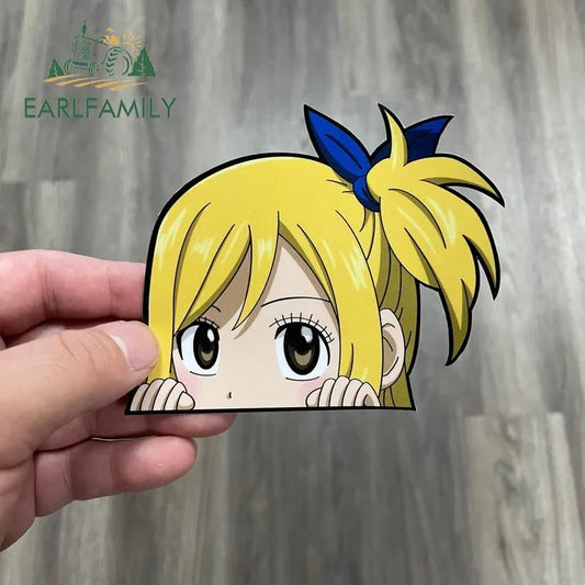 EARLFAMILY 13cm x 10cm Lucy Heartfilia Peeker Car Sticker Zodiac Wizard Chibi Girl Decal Window Car Bumper Decoration
