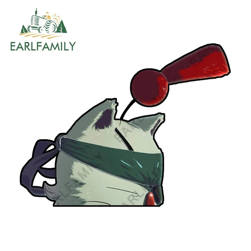 EARLFAMILY 13cm x 10cm Cartoon Moogle Peeker Car Sticker Mascot Chibi Big Head Decal Window Car Bumper Decoration