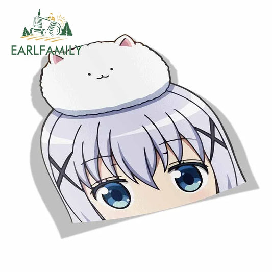 EARLFAMILY 13cm x 11.6cm Cartoon Car Stickers for Chino Kafu Peeker Peek Anime Vinyl JDM Window Trunk Laptop Decal