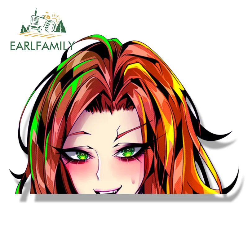 EARLFAMILY Ahegao Uzaki Tsuki Fanart Car Sticker Hot Anime Waifu Decal Chibi Big Head Peek Girl Graffiti Cartoon Slap Stickers