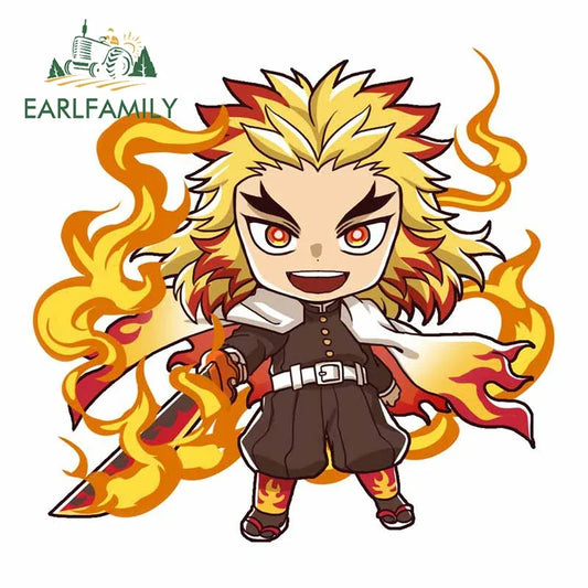 EARLFAMILY Funny Rengoku Kyoujurou Car Sticker JDM Door Windows Decal Cartoon Waterproof Sunscreen Car Accessories