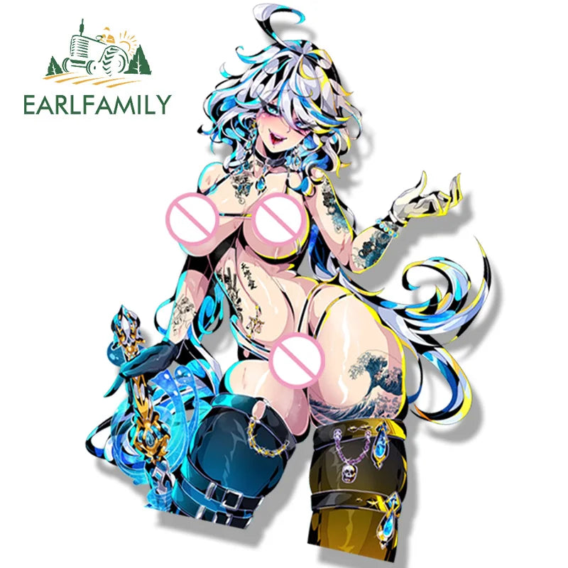 EARLFAMILY Gothic Furina Fanart Car Sticker Anime Genshin Impact Sketch Waifu Decal JDM Gyaru Girl Peeker Sticker Car Wrap