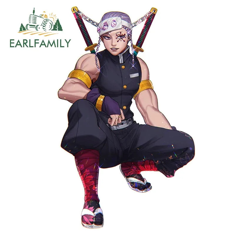 EARLFAMILY Ninja Uzui Tengen Car Sticker Anime Two Sword Style JDM Car Trunk Motorcycle Helmet Decal Vinyl Car Wrap