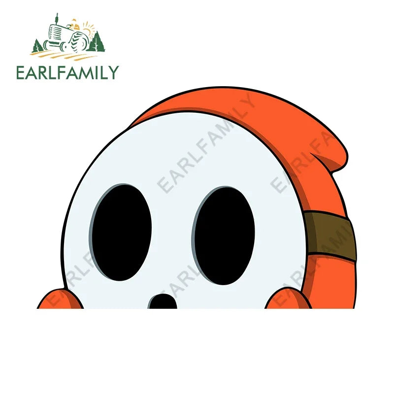 EARLFAMILY 13cm x 9cm Cartoon Shy Guy Peeker Car Sticker Chibi Big Head Decal JDM Window Car Bumper Graffiti Decoration