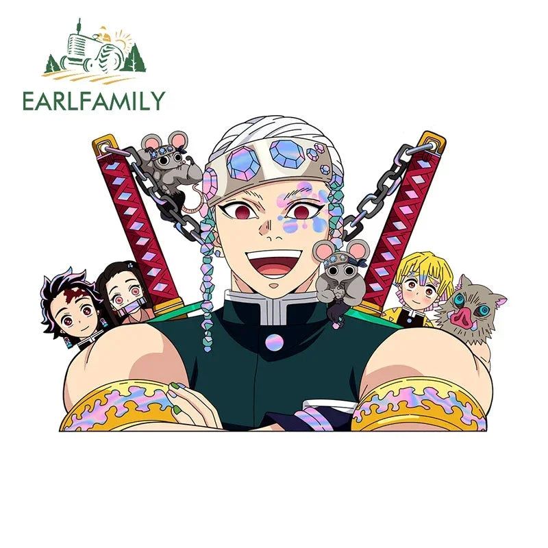 EARLFAMILY Ninja Uzui Tengen Car Sticker Anime Two Sword Style JDM Car Trunk Motorcycle Helmet Decal Vinyl Car Wrap