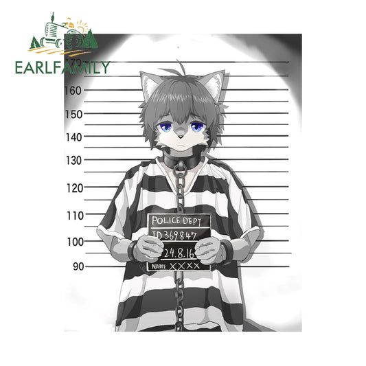 EARLFAMILY 13cm x 10.4cm Furry Prisoner Car Sticker Police Dept ID 369847 Prison Window Trunk Decal JDM Cartoon Car Styling
