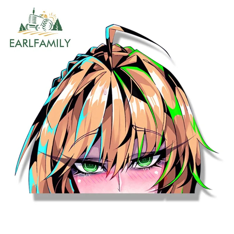 EARLFAMILY Ahegao Saber Artoria Pendragon Fanart Car Sticker Street Queen Sketch Waifu Decal Cartoon Tattoo Peeker Girl Stickers