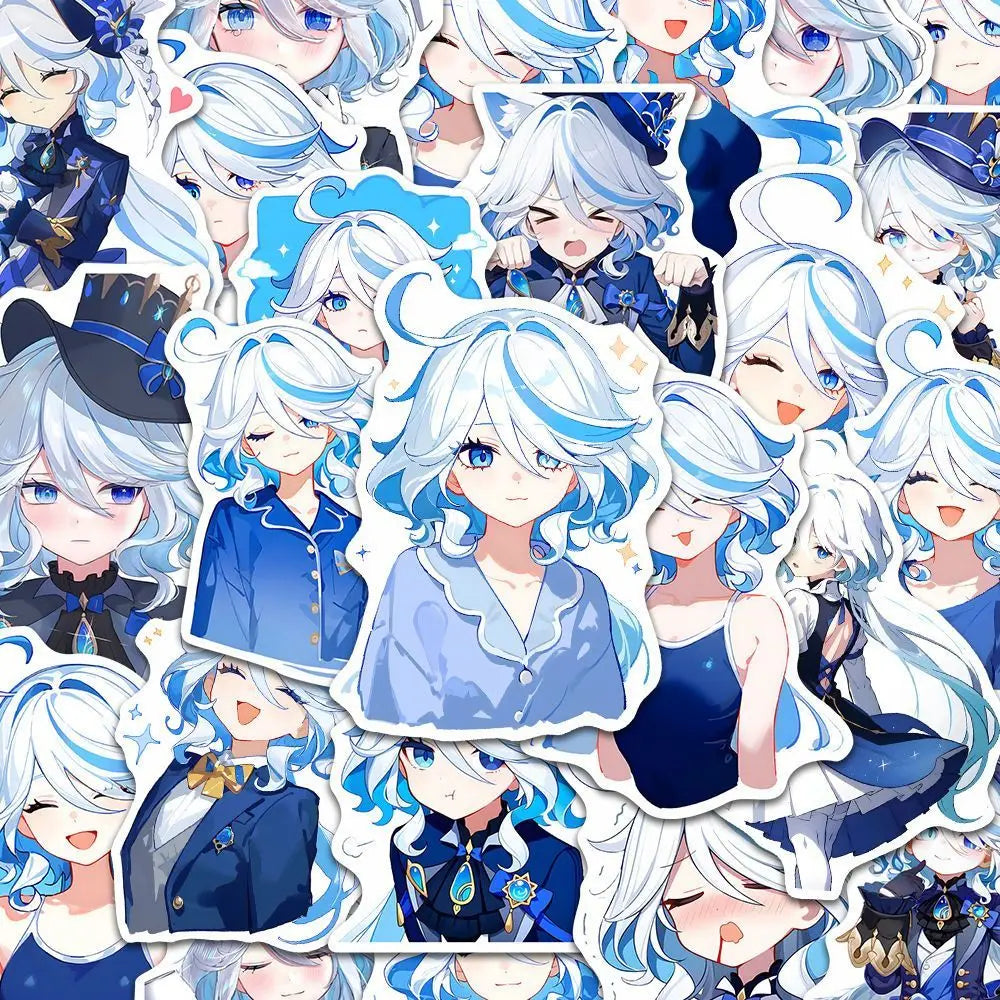 52pcs mihoyo Genshin Impact Furina Waterproof sticker trunk materials desktop Hand account materials decorate Children diy Toy
