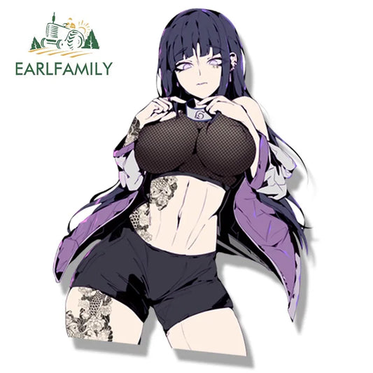 EARLFAMILY Tattoo Ninja Hinata Fanart Car Sticker Anime Sketch Art Hyuuga Hinata Decal JDM Cartoon Peeker Graffiti Stickers