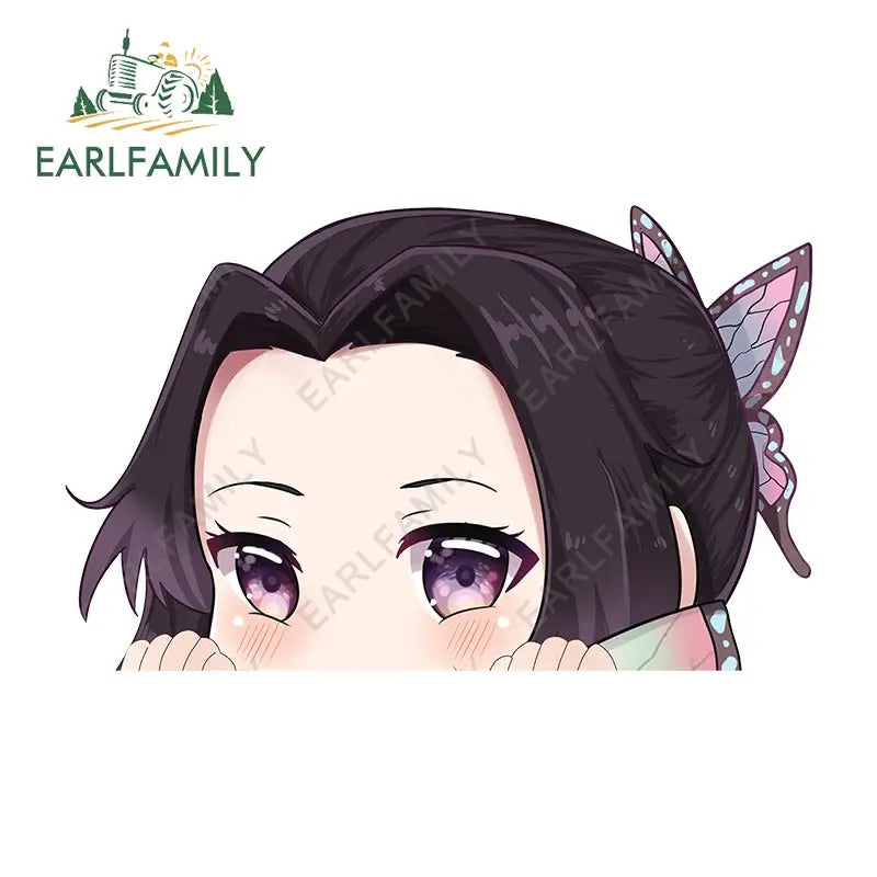 EARLFAMILY 13cm x 6cm Butterfly Dance Peeker Kochou Shinobu Car Sticker JDM Car Door Windows Decal Cartoon Car Accessories