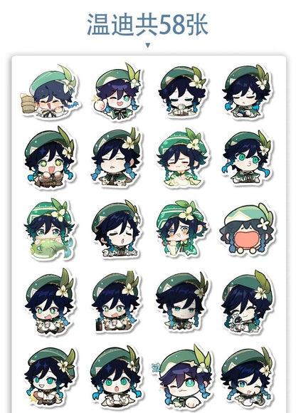 58pcs Genshin Impact Venti q-version Stickers Mobile phone shell notebook diy decoration Children Toys Anime merchandise gifts