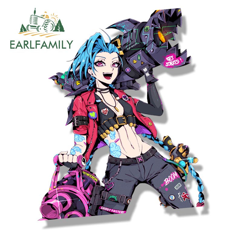 EARLFAMILY Streetwear Jinx Fanart Car Sticker Crazy Girl Slap Decal Sketch Waifu JDM Cartoon Peeker Graffiti Stickers Car Wrap